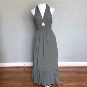 Zesica green tie-up halter with cut out maxi dress Size S